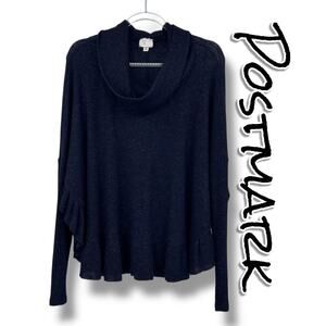 Postmark Orley Metallic Cowl‑Neck Ruffle Sweater Navy Metallic Womens Size XS/S